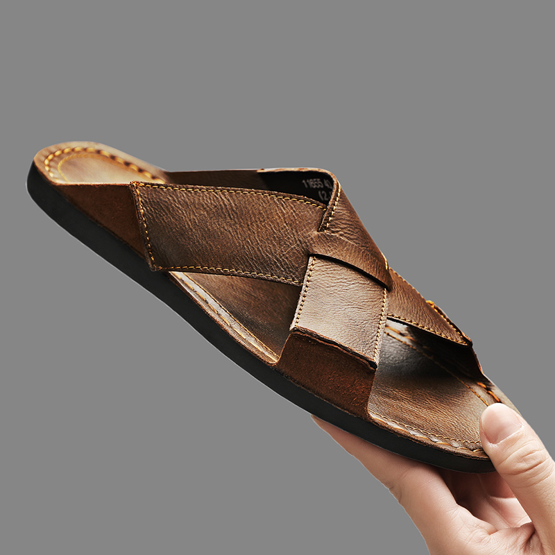 Men'S Shoes Hey Dude - موضة جلد أصلي للرجال النعال الصيف