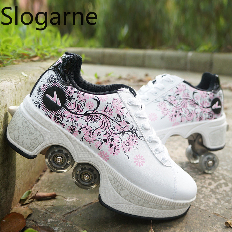 Men'S Shoes To Women'S Size - النساء 4 عجلات تشوه زلاجات دوارة