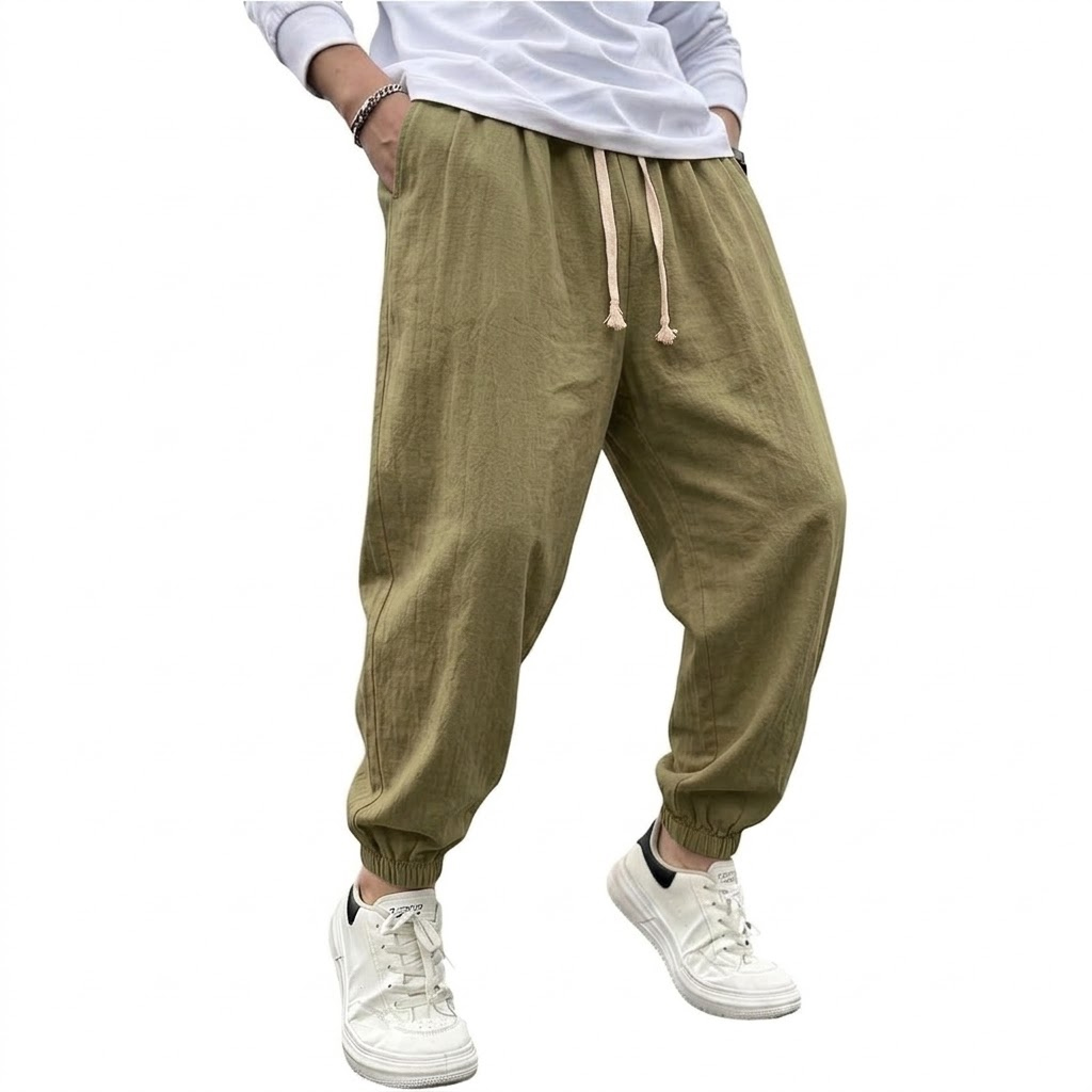 سراويل رجالية فضفاضة من القطن  - مراجعة Men Shoes Joggers وسعره